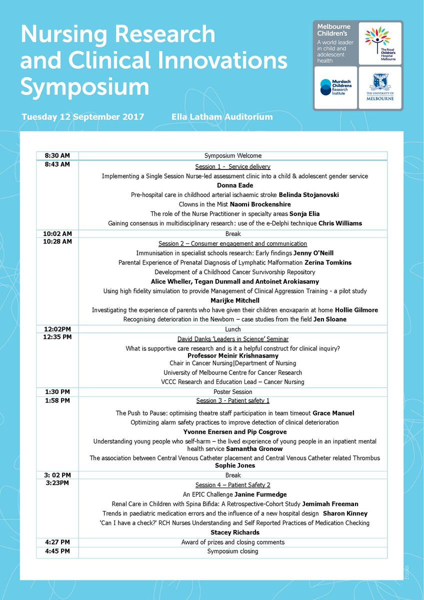 RCH_nsgresearch's tweet photo. Excited for 2017 NRCI Symposium!
Registration: https://t.co/FKUSr5bTBh
@RCHMelbourne @UniMelbMDHS @MCRI_for_kids https://t.co/pAERVdim62