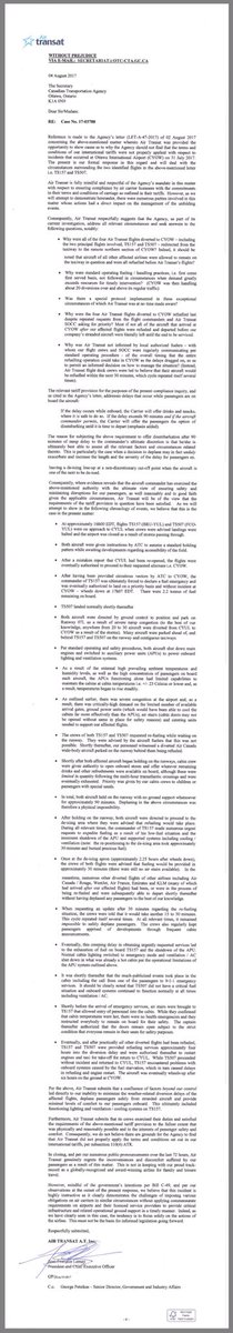TomPodolec's tweet photo. .@AirTransat's response to @CTA_gc request for details regarding diversion of #TS507 from Rome & #TS157 from Brussels to #Ottawa on July 31. https://t.co/cG0Sdo3ook