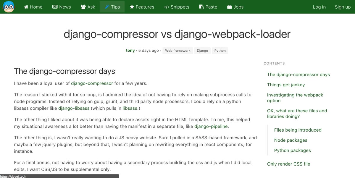 develdottech's tweet image. Nice looking table of contents on the sidebar. Powered by #docutils #reStructuredText #django
