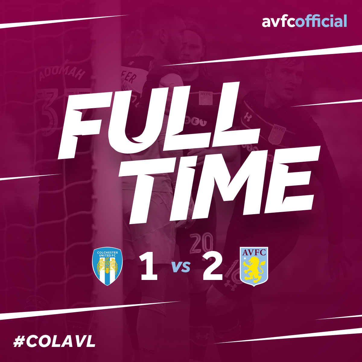 AVFCOfficial's tweet photo. FT: #COLU 1-2 #AVFC

We’re through to the second round of the @Carabao_Cup with the win coming on a rain-soaked evening…

#PartOfThePride https://t.co/hNKtnOZUix