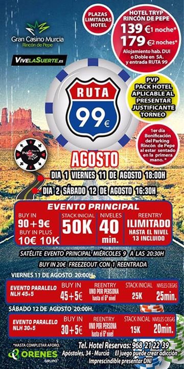 Te vas a perder el #Ruta99 del <a href="/CASINOMURCIA/">Orenes Gran Casino Murcia</a>? Jugamos este fin de semana 😉