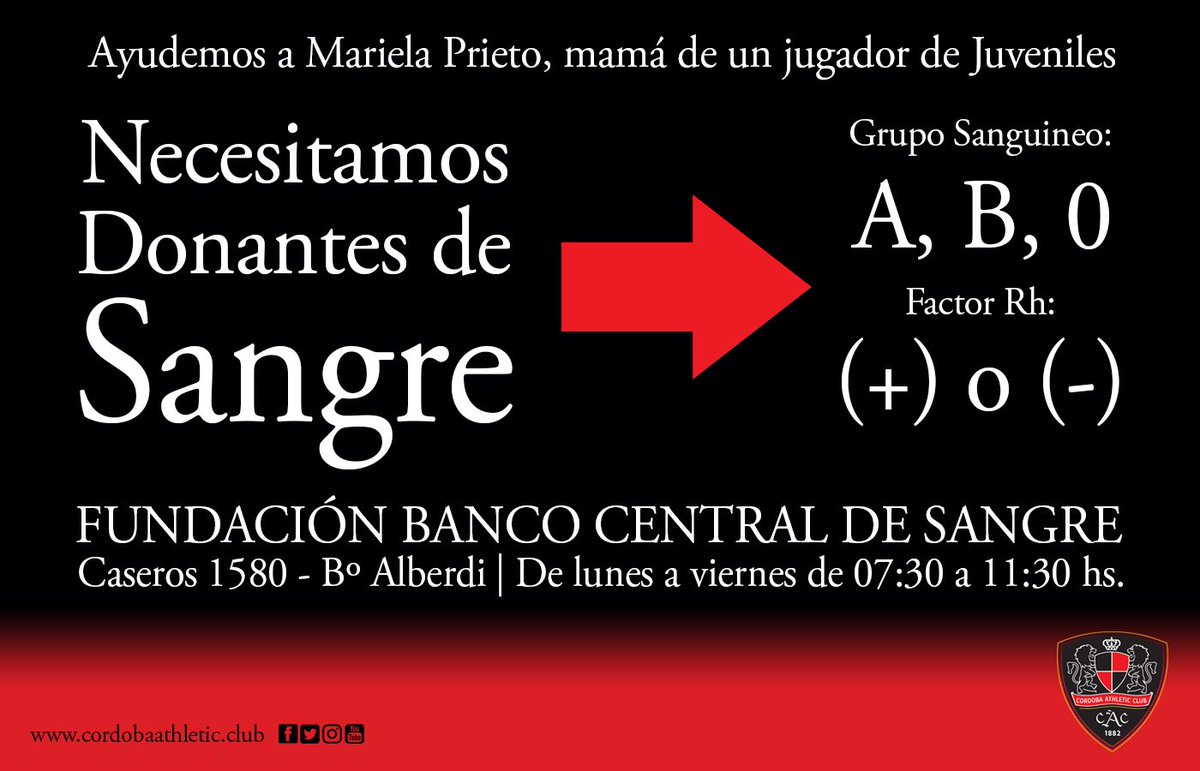 ¡Ayudemos a la mamá de un jugador de nuestras juveniles!

¿Cómo hacerlo? cordobaathletic.club/2017/08/09/ayu…

#CAC1882 🔴⚫️
#FamiliaDeLeones 🦁