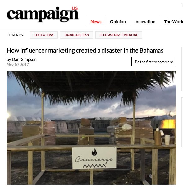 Our Co-founder &amp; President Dani Simpson shares her thoughts on influencer marketing &amp; the #FyreFestival <a href="/Campaignmag/">Campaign</a> bit.ly/2vQmzQa