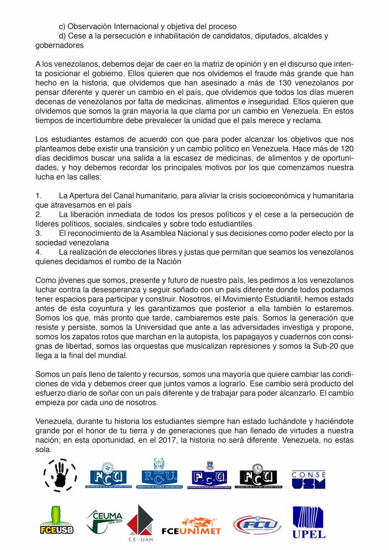 Comunicado Oficial. Nos dirigimos al país entero. El #16J los venezolanos hablamos fuerte y claro, seguimos con el mismo norte.