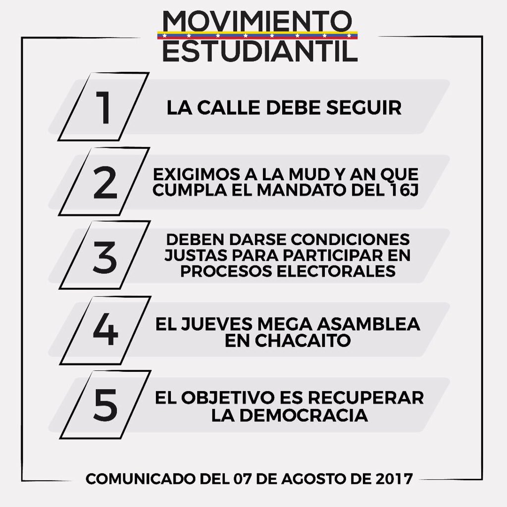 Como #MovimientoEstudiantil este es el mensaje que le damos a Venezuela y el mundo.