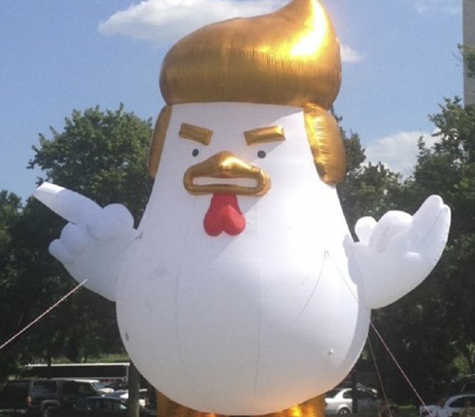 Inflatable chicken resembling Trump placed near White House