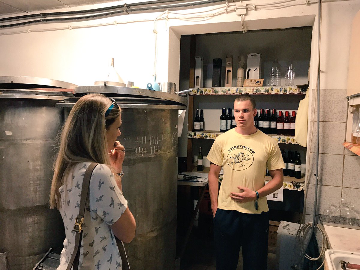 WinedNDined's tweet photo. First stop on #hungary wine trip is a small family vineyard, T.Bor. So cute-reminded me of the wine my dad made in the basement. #starthecar https://t.co/j0LOvTPpQO