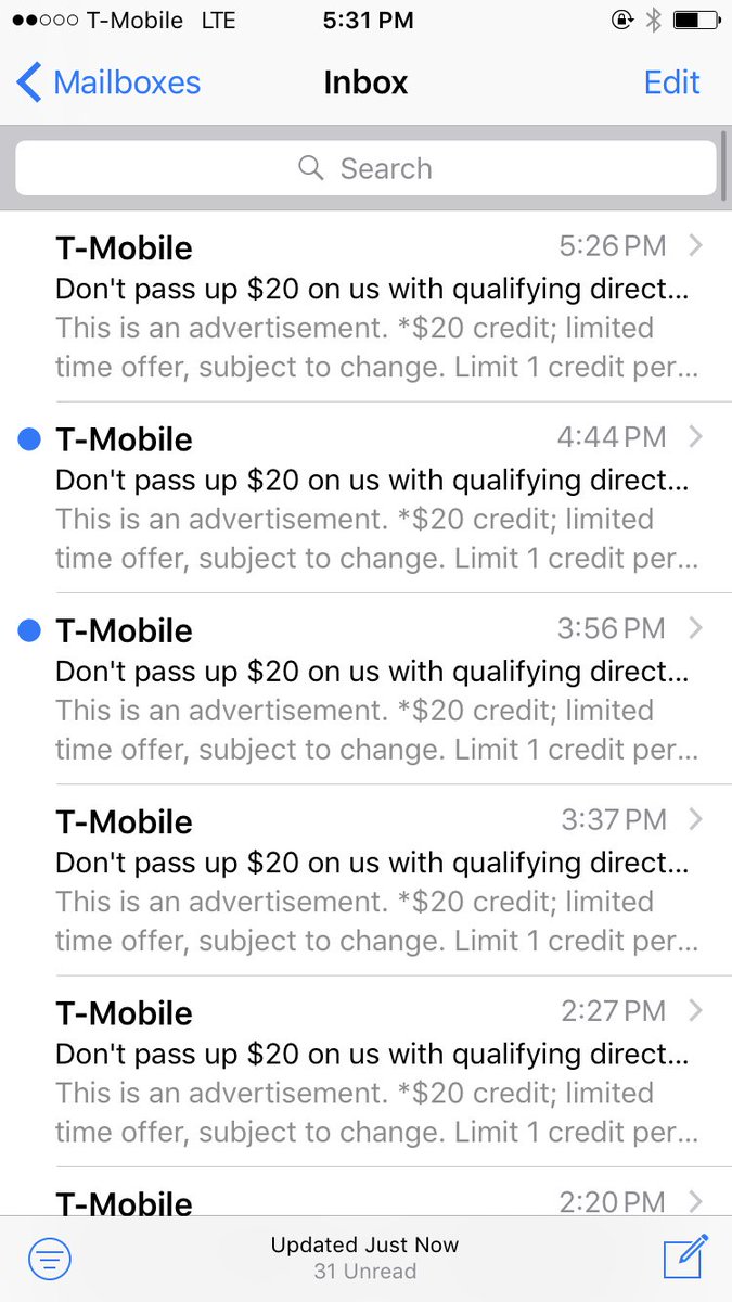 stevenulm's tweet photo. @TMobile ... not sure if it's you but I've been getting not stop emails from status@mypromorewards.com .... please stop now k thx bye https://t.co/zPxBoaOyKK