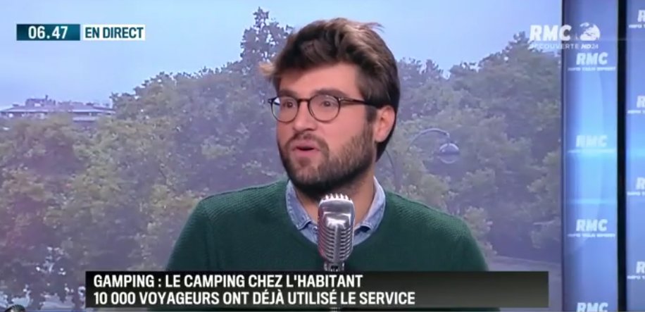 DucheminRapha's tweet photo. "On a un peu plus de 10500 gampeurs qui utilisent ce service de camping chez l'habitant" Pierrick Boissel (@gamping_fr) #BourdinDirect https://t.co/hM2sMiEVZM