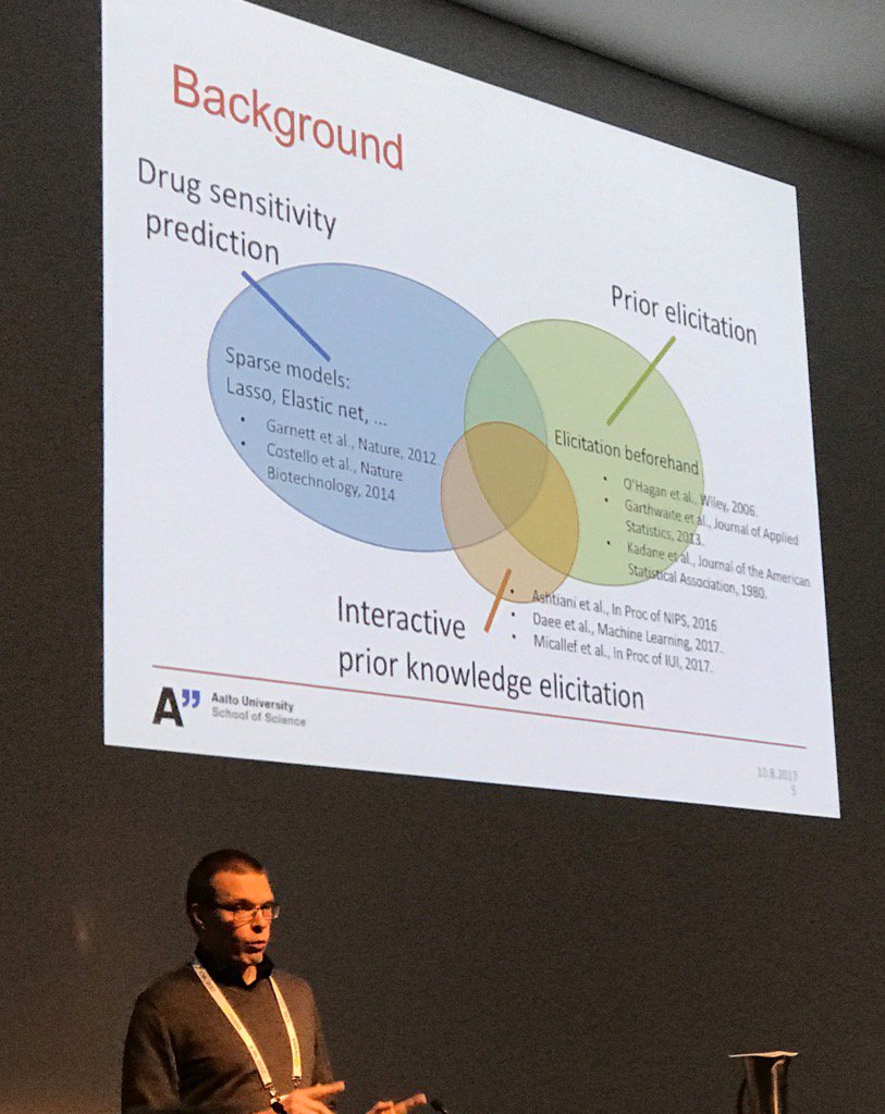 elhamazizi's tweet photo. @samikaski talking on predicting drug sensitivity with expert knowledge elicitation at #WCB2017 #ICML2017 https://t.co/Vj86FhH3oc