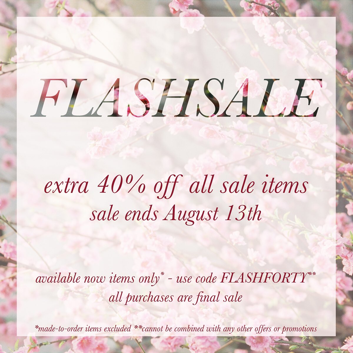 Flash SALE⚡️Shop New Markdowns Now! Extra 40% off all SALE items! Sale ends August 13th! Use promo code FLASHFORTY bit.ly/2urncev