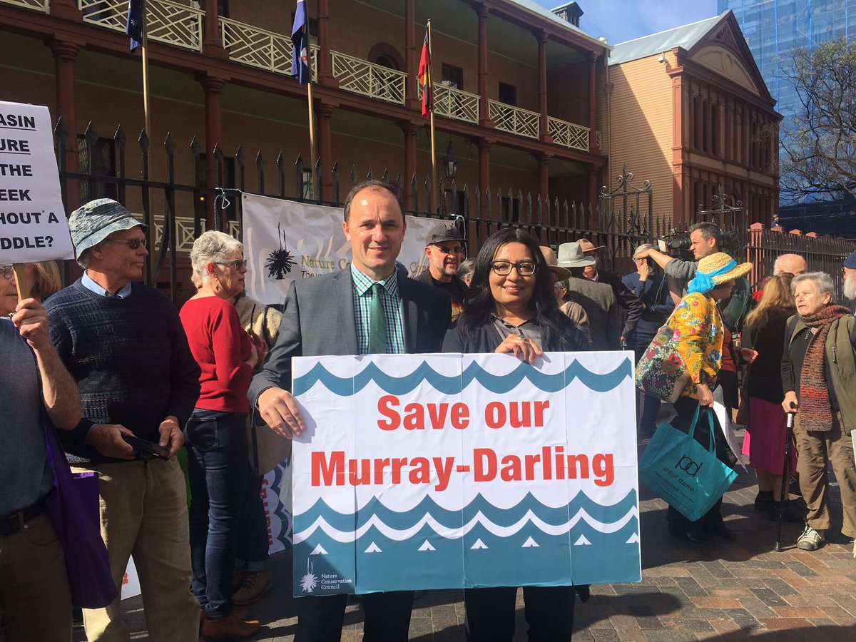 MehreenFaruqi's tweet photo. Great to join @greensjeremy at @naturensw rally to save the Murray darling today. #NSWpol #savethemurraydarling https://t.co/NQsTB94xmt