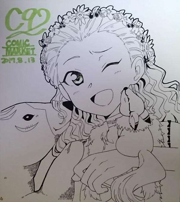 C92に持ってく色紙～。多分今回は2枚。前日とか言ってたけど描けたからあげときやす。関ちゃんと熊とリス。 