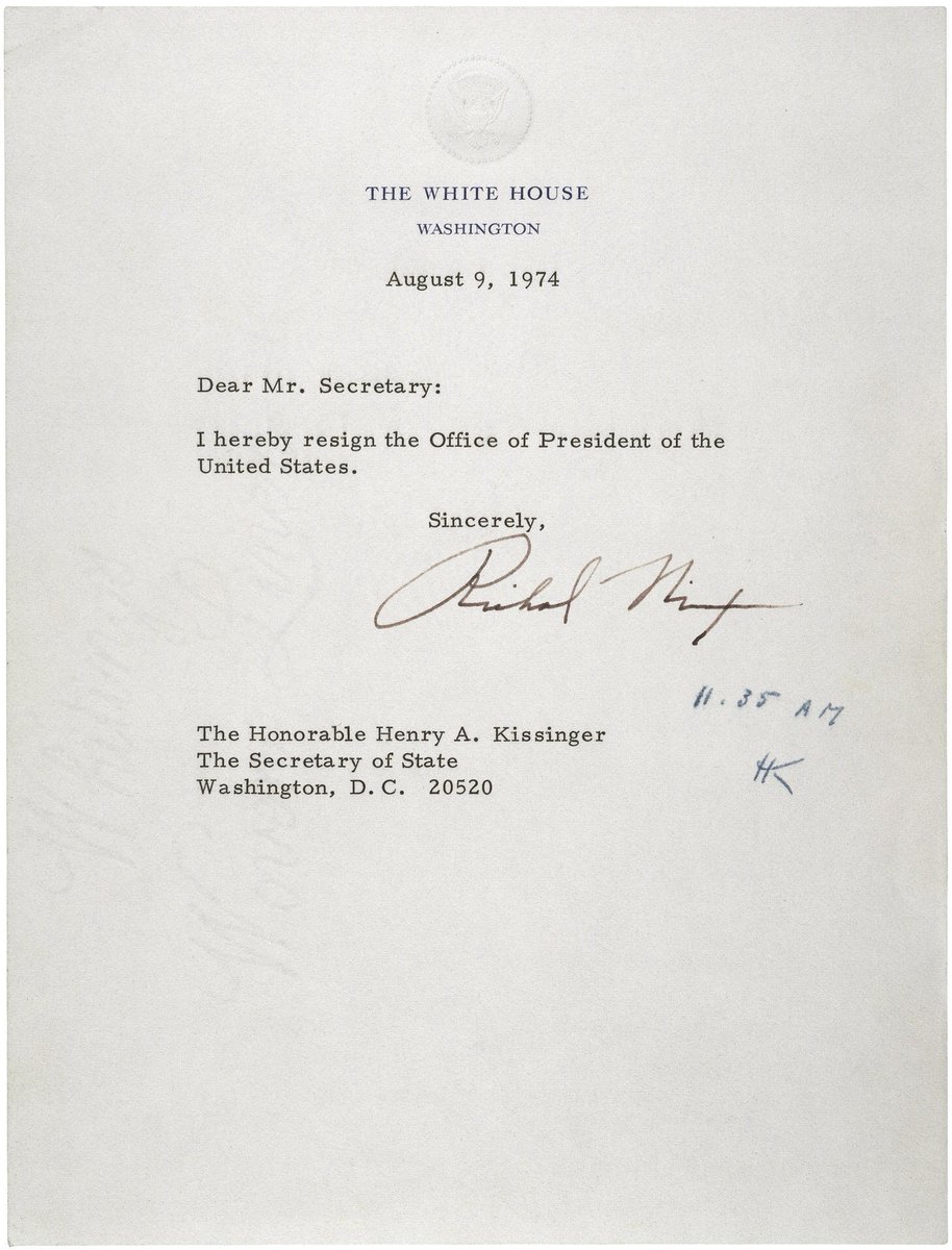 On this day in 1974, Nixon resigned the presidency to avoid impeachment. Note to Trump: his letter has fewer than 140 characters. Tweetable!