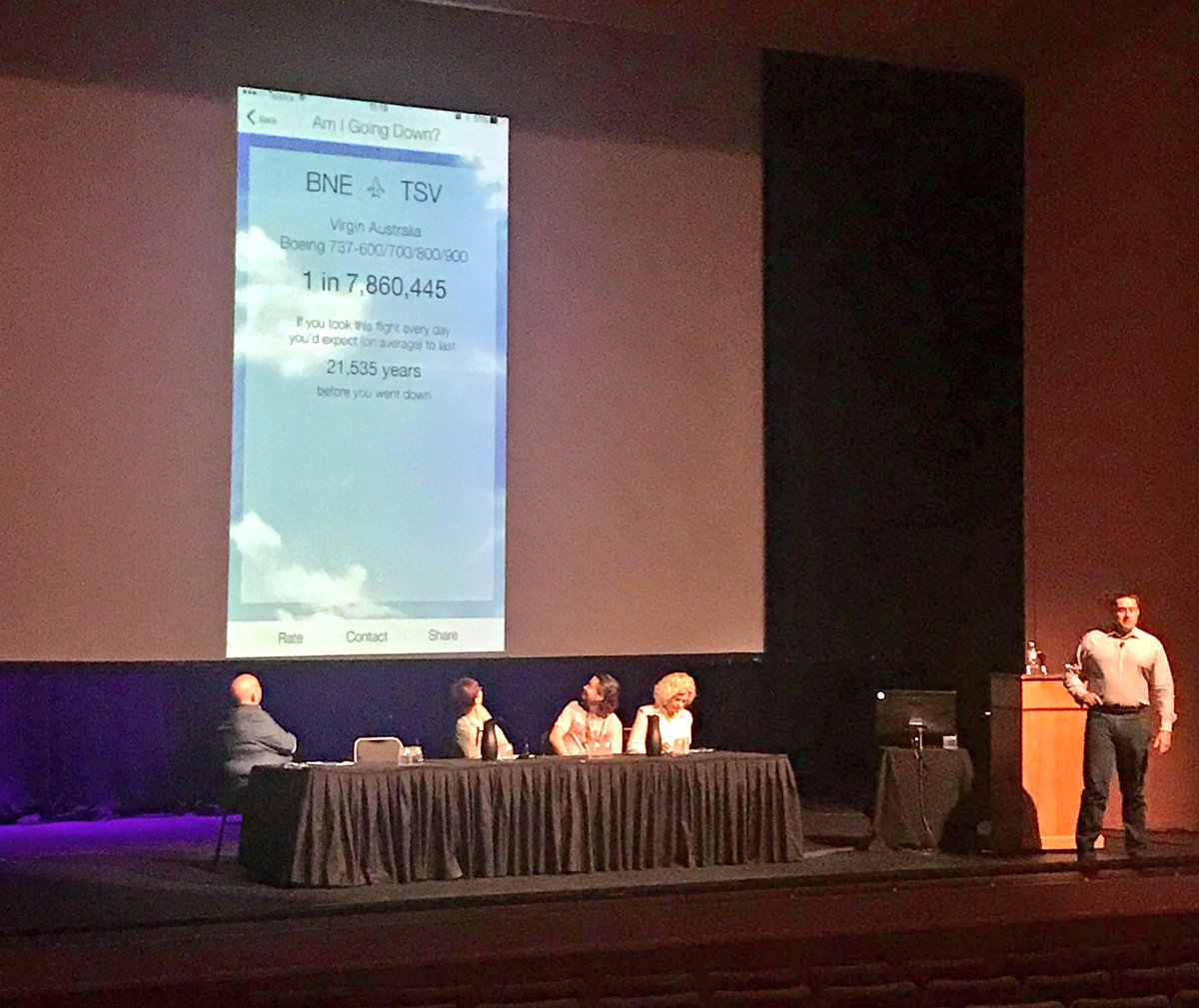 Am I going down? 😳App predicts likelihood of a✈️ incident: w 1/11m chance, data is emotionless but tackling irrational fears #bushcouncil17