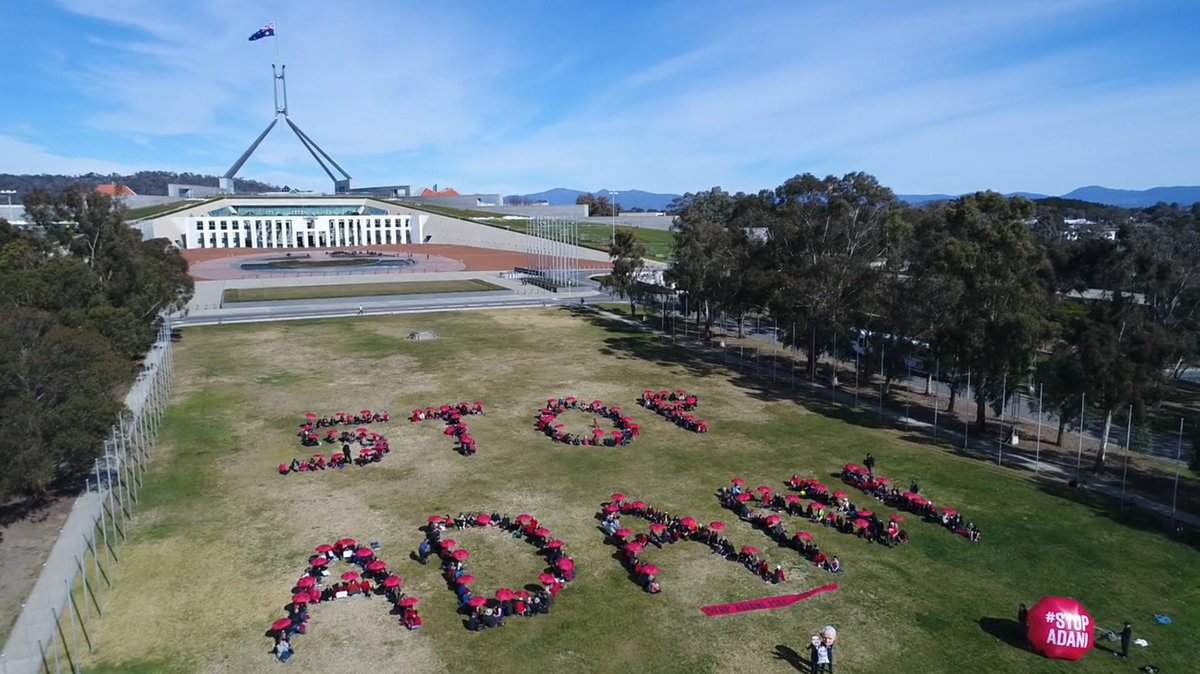 stopadani's tweet photo. More than 300 people sent a clear message to our Govt today - No $1B handouts for billionaire mining barons! #StopTheLoan and #StopAdani. https://t.co/SVxtJSqwRb