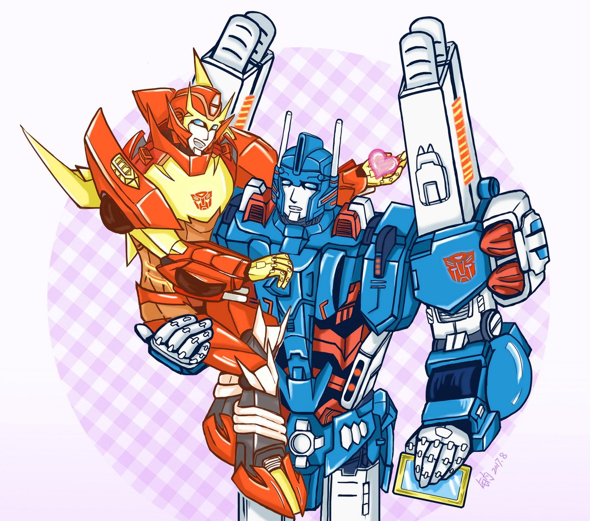 linsed_na's tweet photo. #MTMTE #Transformers 涂着玩的通补和盾条。非常想看他们幸福的样子啊！想看他们甜甜的！(虽然老通一脸懵逼hhh  盾条玩了lalaland的海报梗，稍微改了点动作。画不出他们千分之一的好看(哭   终于能打开推特了来备份一下~ 还是不会打tag就随便吧 XD…… https://t.co/SQJzRtzE1e