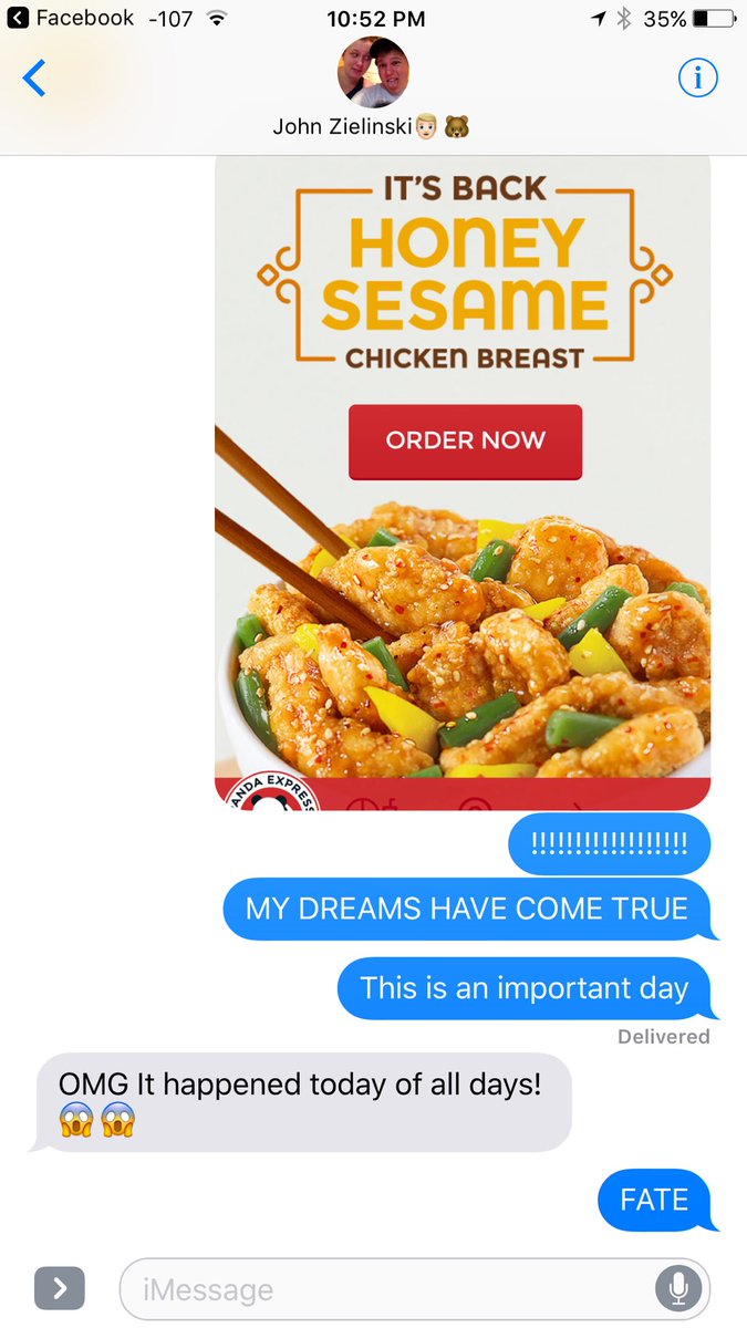 It's fate that <a href="/PandaExpress/">Panda Express</a> brought back honey sesame on the same day I found out I'm cancer free! #yum