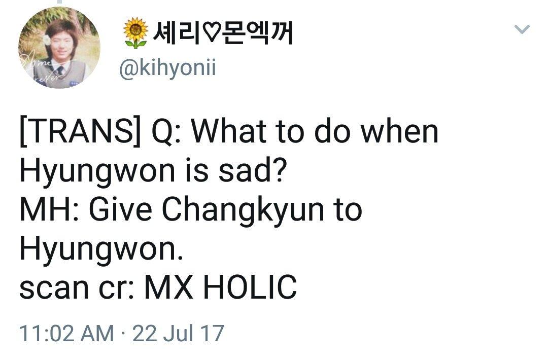 hyungwonXim's tweet photo. Everytime I was worried abt hyungwon if he's down by the rumors,I asked myself.Why u worry?Changkyun is there and he'll hype hyungwon up 👌👌 https://t.co/pkUn6G8C3i