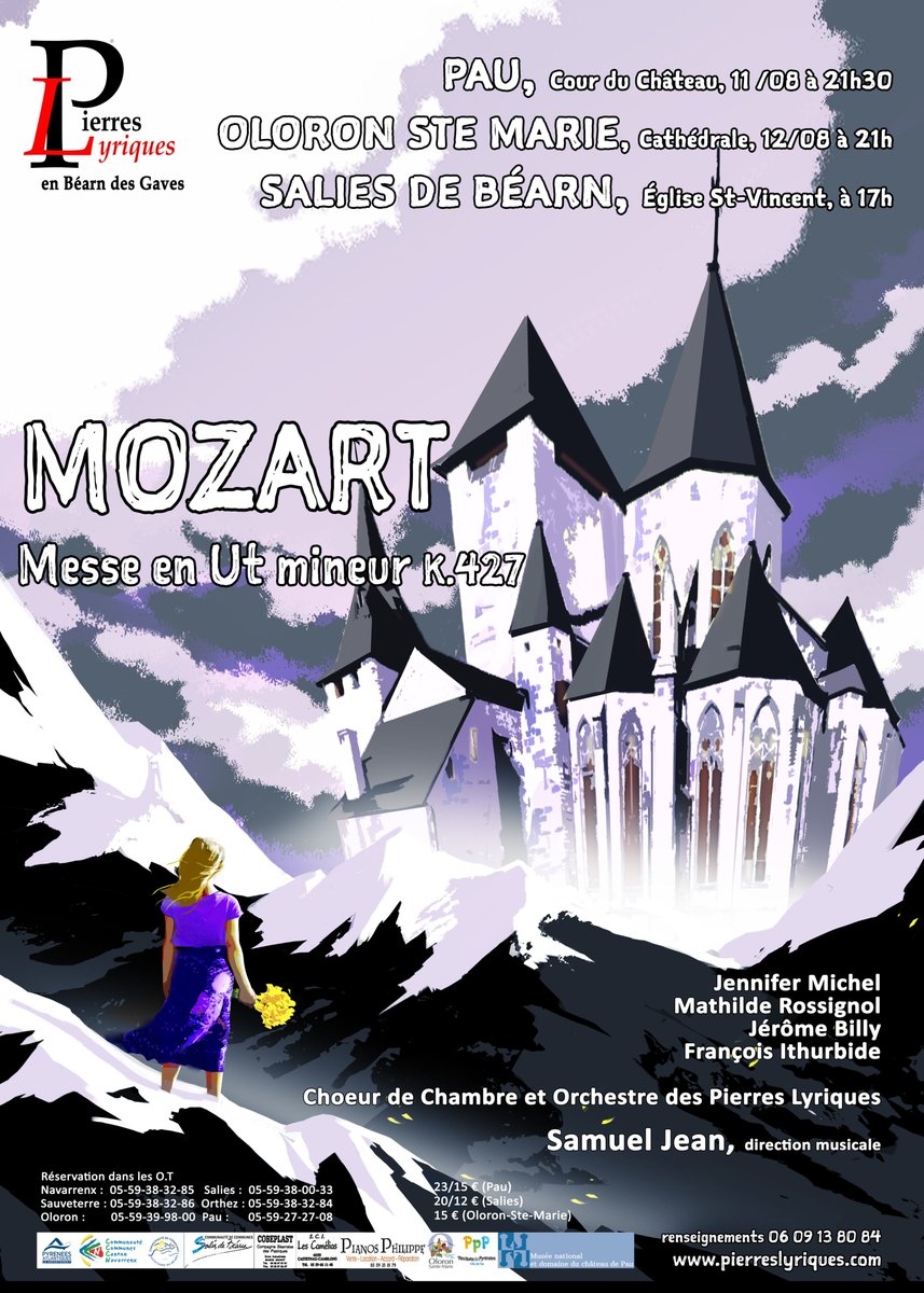 messe en Ut mineur de Mozart le 11/08 à 21h30 à Pau, le 12/08 à 21h à Oloron et le 13/08 à 17h à Salies de béarn.  pierreslyriques.com