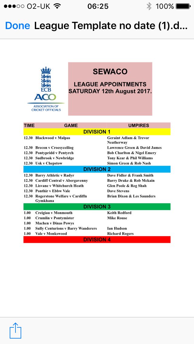 Saturday's League Umpiring appointments
