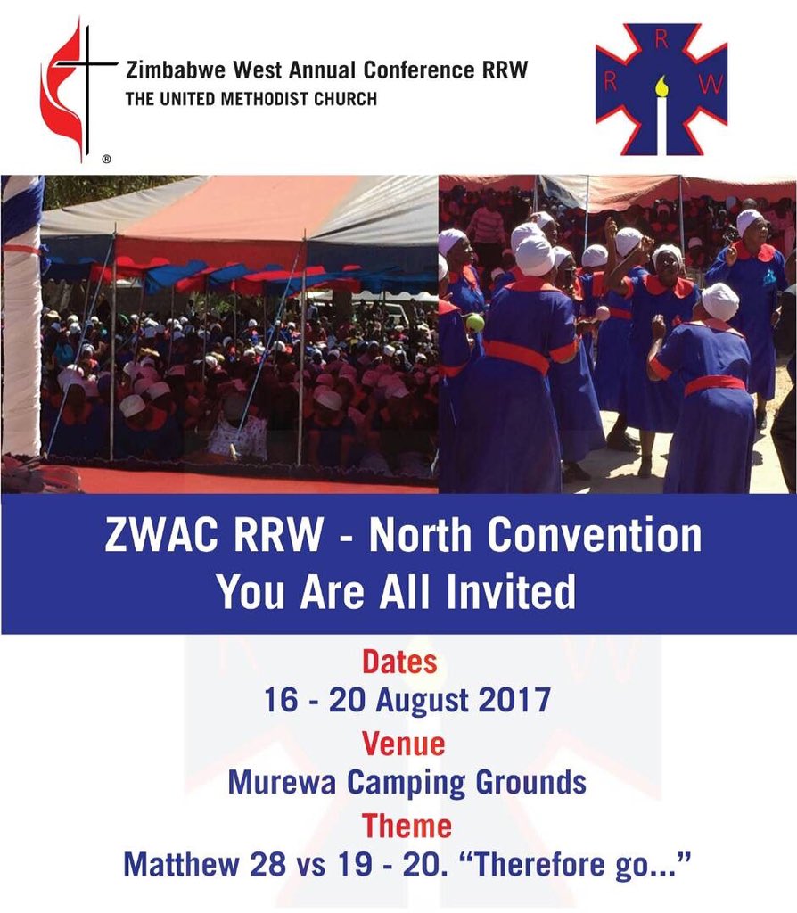 HWD_UMC's tweet photo. Harare West the 2017 host district of the ZWAC RRW NORTH CONVENTION is inviting you all to join us at Murewa Camping Ground 16-20 August https://t.co/JjM1Qpbx71