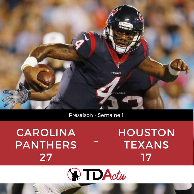 TDActu's tweet photo. 🏈Panthers - Texans : 27-17🏈
Deshaun Watson s'est montré pour son premier match NFL 
Résumé de la nuit en ligne ➡️https://t.co/cQODM1RZaj https://t.co/koFiyHAEvt