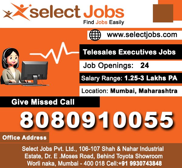 select_jobs's tweet photo. #TeleSales #Jobs in #Mumbai #India. #ApplyNow at https://t.co/EZ3k4PhQ8m #SwanLakeInDelhi #ThursdayThoughts #10YearsOfChakDeIndia https://t.co/LgFSkFrQtL