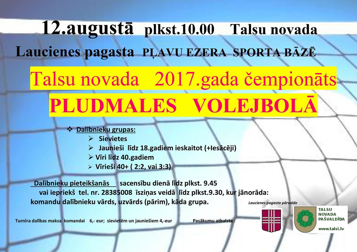Kruze9's tweet photo. 12.augustā Talsu novada Laucienes pagasta Pļavu sporta bāzē noskaidros Talsu novada labākos pludmales volejbolistu.🏆 https://t.co/10F5ivaJyS