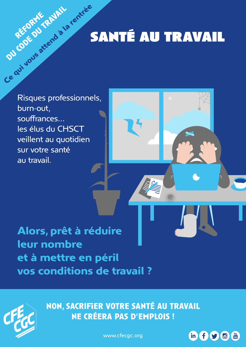 CFECGC's tweet photo. Non, sacrifier votre santé au travail ne créera pas d'emplois #CeQuiVousAttendALarentrée #LoiTravailXXL https://t.co/pV8sv3wTGi