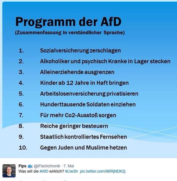 Weil ja bald Wahlen sind und weil viele das Programm der #AfD nicht kennen...hier in verständlicher Sprache: