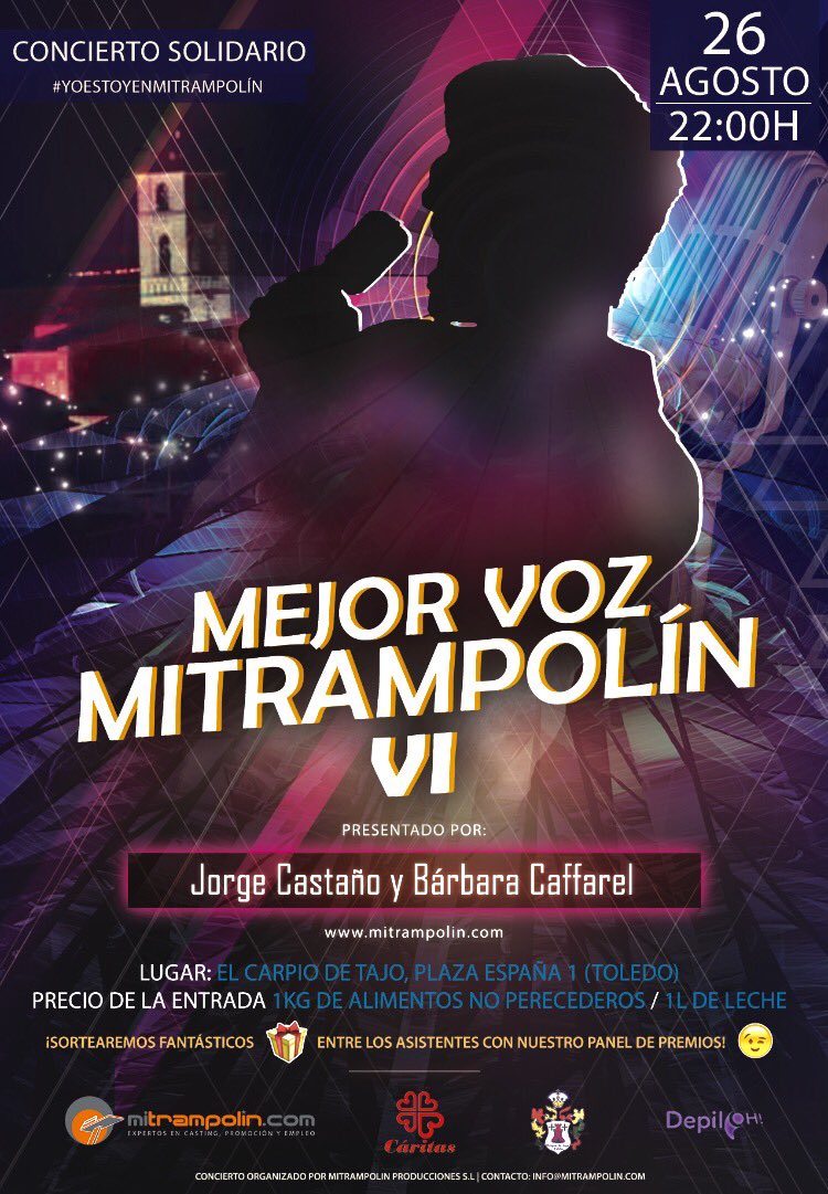El 26 de agosto tenemos un gran plan para ti ¡No te lo pierdas! #MejorVozMiTrampolínVI Más de 20 ARTISTAS en CONCIERTO ¡Te esperamos! ¡Rt!