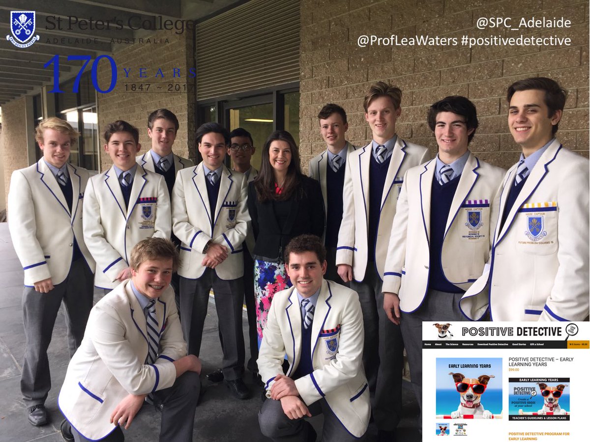 Mathew_WhitePhD's tweet photo. @ProfLeaWaters meets @SPC_Adelaide #prefects who delivered #positivedetective @posdetective 2 600+ students @PosEdNet @PESA_Aus #htgs https://t.co/7iwjENfmpa