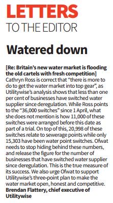 utilitywiseplc's tweet photo. Utilitywise CEO @BPFlattery clarifies some #waterderegulation figures in yesterday's @CityAM: https://t.co/2Gzvzq4dyI https://t.co/ecjnEzDrMi