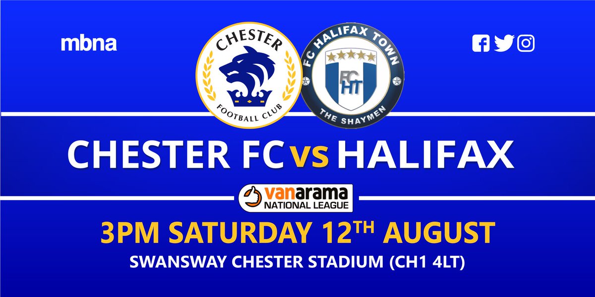 ChesterFC's tweet photo. 🔵 | We're back at the Swansway Chester Stadium this weekend - when we host @FCHTOnline in the @TheNationalLge. Come along and #BackTheBlues! https://t.co/pa2irwhSOw