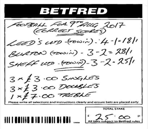 Betfred's tweet photo. Check this out! 

A lucky customer landed this incredible Correct Score bet on last night's #EFLCup Matches! 😲 https://t.co/6Nef1xJ55m