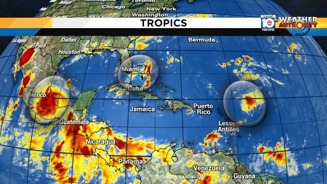 Busy this Thursday morning in the tropics! Tune into Meteorologist Julie Durda's forecast for more. https://t.co/rQT4IEsJY7