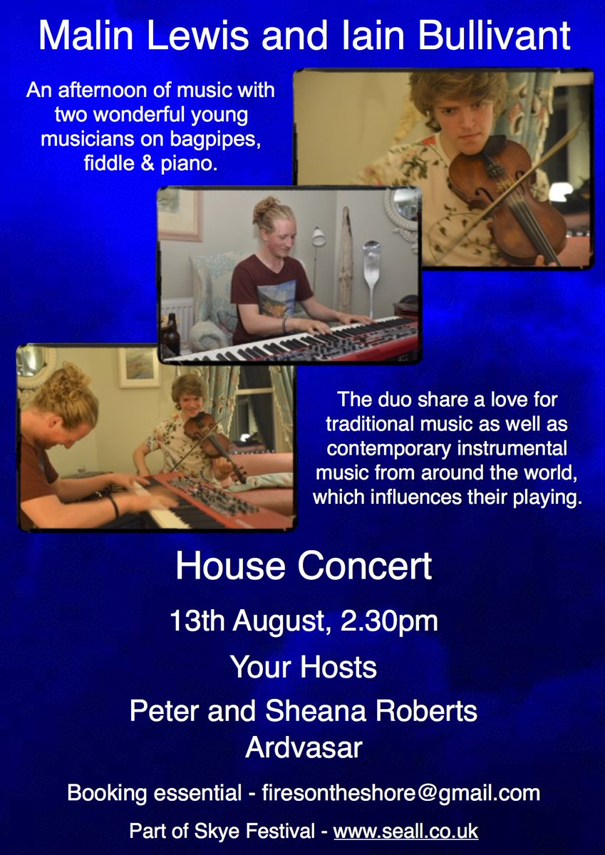 House Concert #5 this Sunday in Ardvasar come and join us, these two young musicians are fantastic.