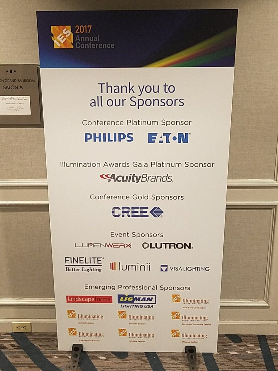 The_IES's tweet photo. Thank you to all the 2017 Annual Conference sponsors, and a special thanks to @PhilipsLight and @ETN_Lighting as platinum level #IESMyLight https://t.co/RdNHfA5kPx