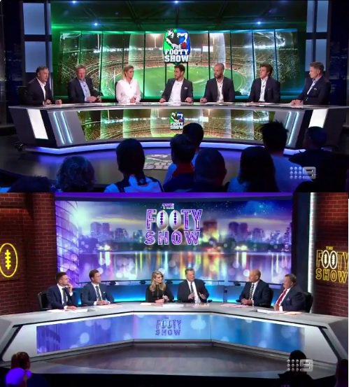 Tribalrhino77's tweet image. @AFLFootyShow Nice desk, doesn't look familiar at all. Change the desk back, it looks like all the other shows. #NotUnique @NRLFootyShow