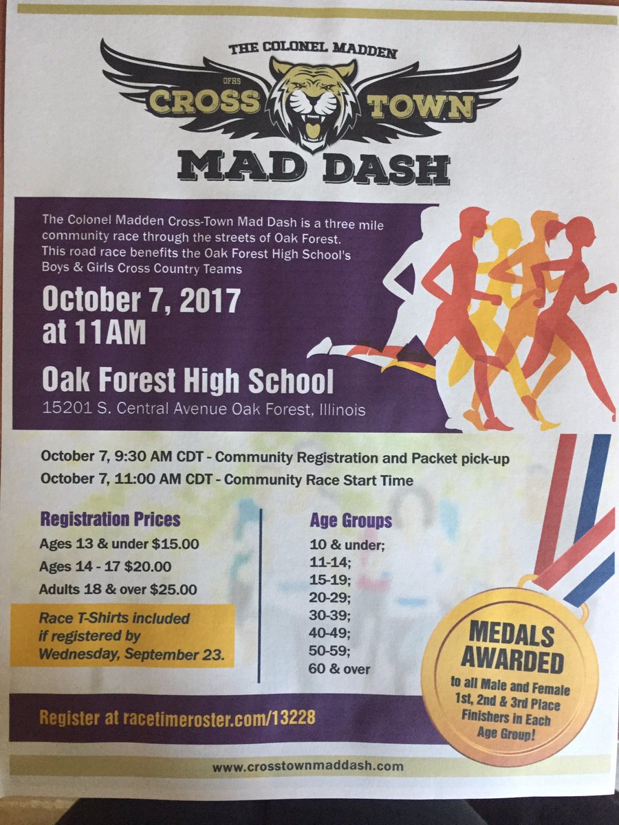 OFHSXC's tweet photo. @CARARuns Oak Forest High School @OfhsCrosstown 3 mile cross country race https://t.co/t08MkhdZG3 Benefits boys/girls XC teams #ofhsxc https://t.co/u2vgP9Lk42