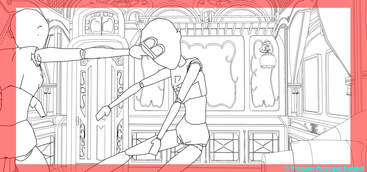 遠藤誠 Ar Twitter プリンセス プリンシパル5話３ｄメイキング ３ｄレイアウト 剣戟の一連は先日述べたように３ｄで車内作ってありますので 実際のカメラを置いてみてレイアウト決めてます おでこに ｂ って書いてあるのはベアトリスの 略 Pripri