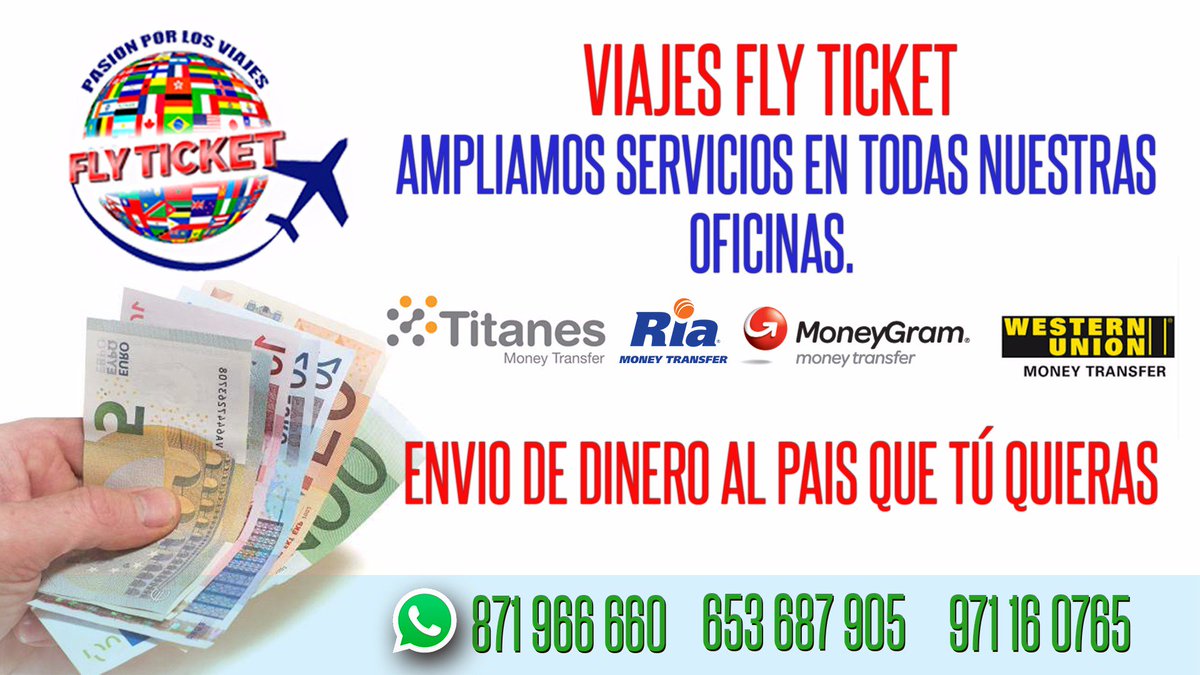 flyticketviajes's tweet photo. Ampliamos nuestros servicios #envio #dinero #todasnuestras #oficinas #flyticket #viajesflyticket https://t.co/WPMWSXERst