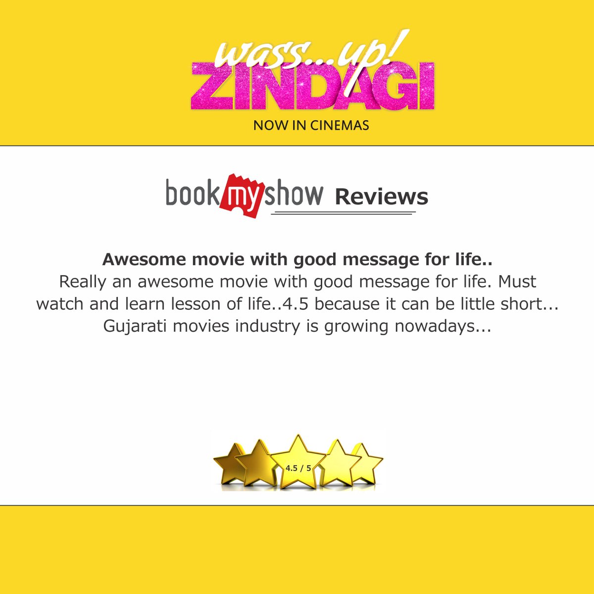Thank for watching the movie!
#wassupzindagi #bookmyshow #review