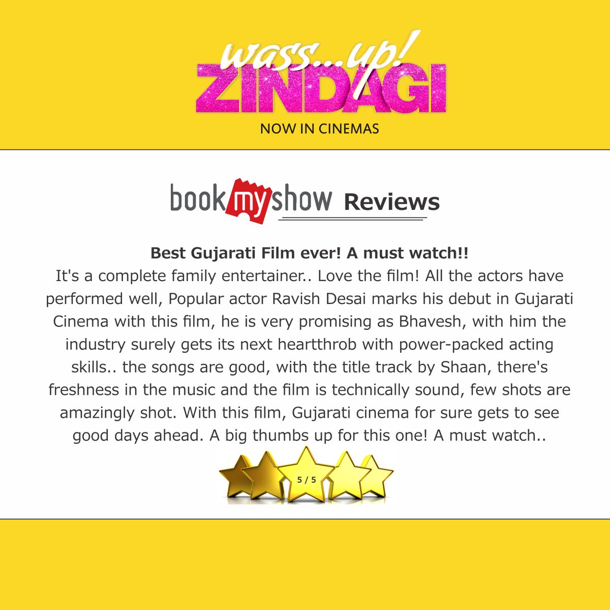 Thank for watching the movie!
#wassupzindagi #bookmyshow #review