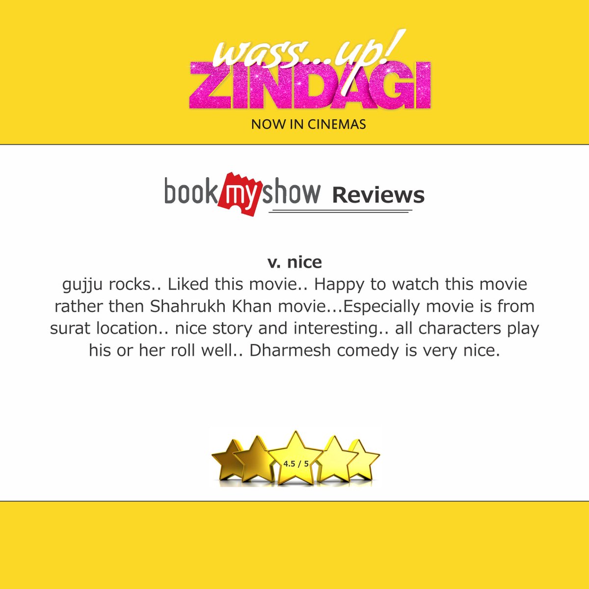 Thank for watching the movie!
#wassupzindagi #bookmyshow #Review