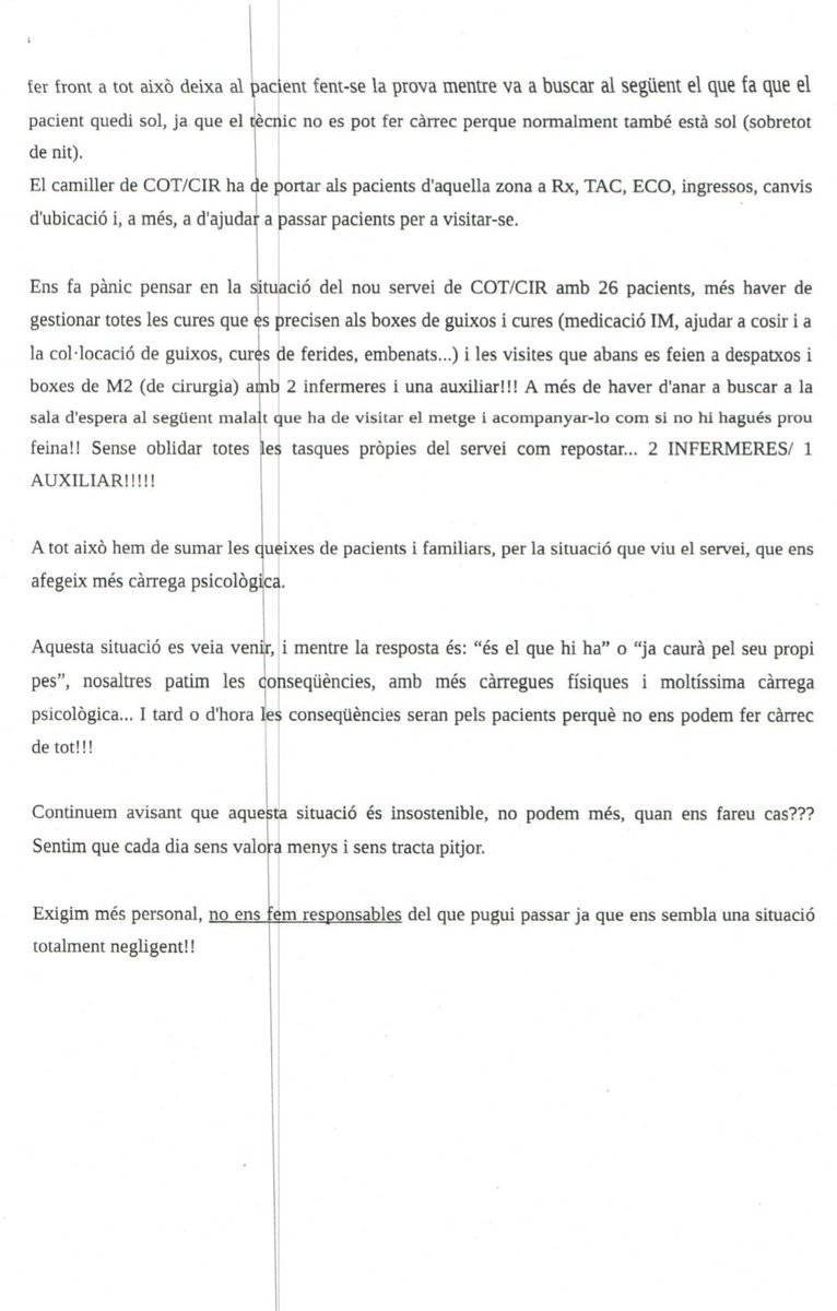 Hem hagut de fer aquest escrit a Direcció d' <a href="/hospitaldelmar/">Hospital del Mar</a> per denunciar la greu situació que patim. Resposta: "No hi ha diners, aguantin"