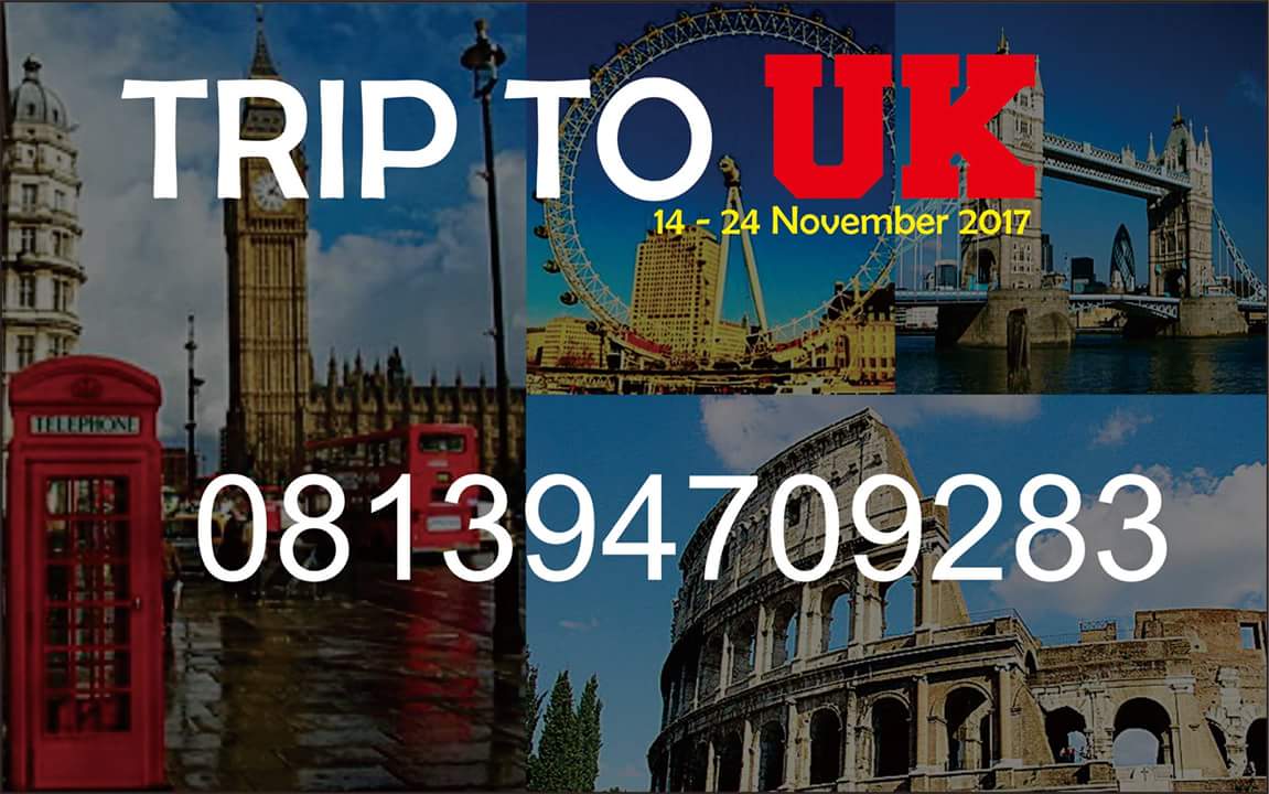 TRIP TO UNITED KINGDOM
14 - 24 November 2017 
Biaya : Rp 16.500.000/orang