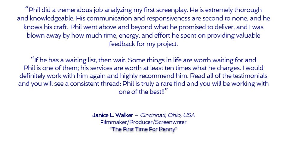 philmscribe's tweet image. My latest testimonial. 
For more visit: philmscribe.com/testimonials
#scriptchat #scriptconsulting #screenwriting