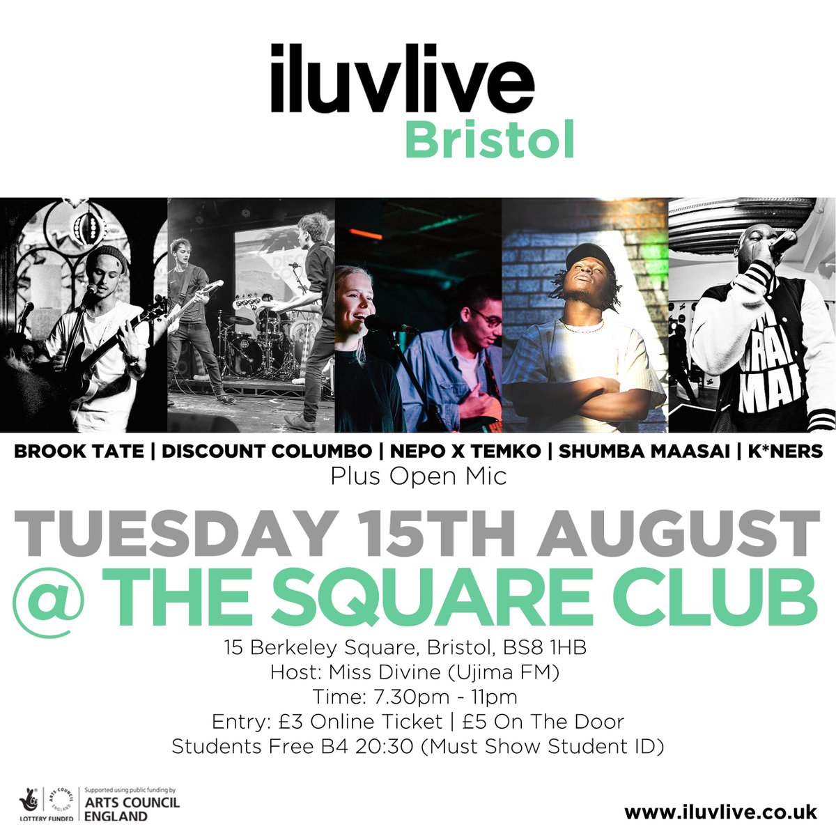 MsStellaH's tweet photo. .@iluvlive #Bristol 15.8.17 @SquareClifton @K_NERS @DiscountColumbo @ShumbaBwoy #BrookTate #NepoxTemko | Tickets: https://t.co/W52yQzhunj https://t.co/SXKaskFpKB